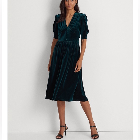 ralph lauren velvet dress green Ralph Lauren Velvet One-Shoulder Mini Dress In Green - 10% Off